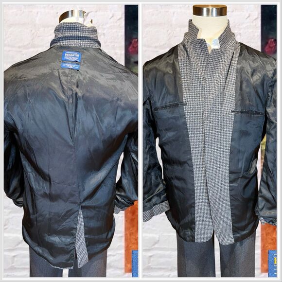 Pendleton 42R Gray Flanel Plaid Patch Pockets Action Back Blazer Sport Jacket - Picture 9 of 15